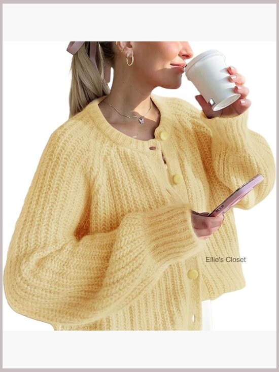 Sweaters - Women's Cardigan Sweater Button Down Long Sleeve Chunky Soft Knit Open Front
